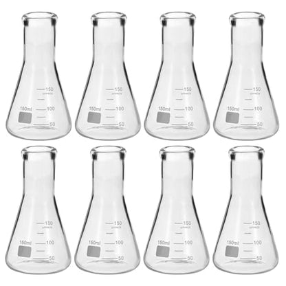 PATIKIL Erlenmeyer Flask, 8Pcs 150ml 5oz Narrow Mouth Graduated Flasks Borosilicate Glass with Printed Graduation for Lab Experiment Chemistry Science Study - size: 150ml/5oz