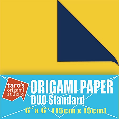 [Taro's Origami Studio] Duo Navy/Golden Yellow (Diffrent Colors On Each Side) Double Sided Standard 6 Inch (15 cm) Kami Paper with Color Change Patterns, 50 Sheets (Made in Japan) - color: Navy/Golden Yellow