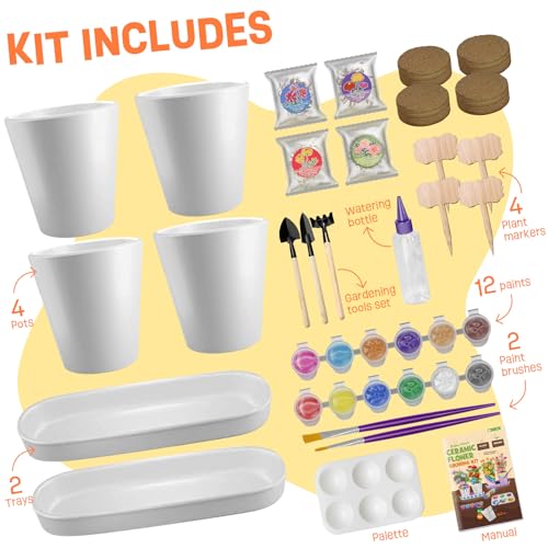 LAOESE 4 Set Paint & Plant Flower Gardening Kit, Gifts for Girls Ages 8-12