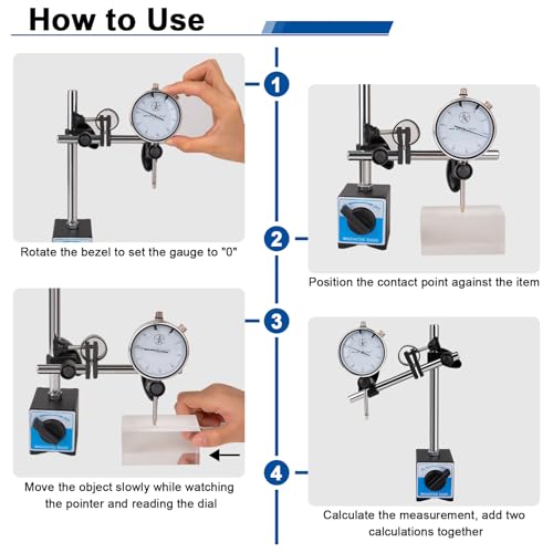 Dial Indicator with Magnetic Base, 0-1"×0.001" Precision Dial Test Indicator Set, Adjustable Long Arm Magnetic Dial Indicator Base Holder for Workshop, Lab & Mold Making