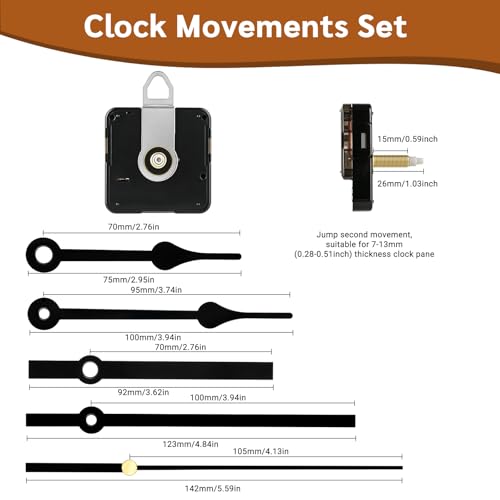 Clock Mechanism Replacement Kit, Quartz Clock Movement Replacement with 2 Pairs Clock Hands, Battery Clock Replacement Mechanism Include Clock Hands DIY Repair Parts(Total Shaft Length 26mm) - size: Shaft Length 11/32 inch
