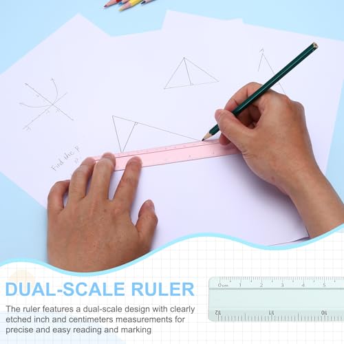 PATIKIL Metal Ruler 12 Inch/30cm, 2 Pcs Aluminum Straight Edge Ruler, Dual Scale Measuring Tool with Inch/Centimeter Scales & Hole for Math Office Drawing Engineering Home, Green/Blue - color: Green/Blue
