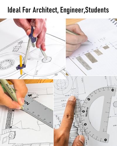Nicpro 20PCS Professional Geometry Set Drafting Tool Protractor Compass