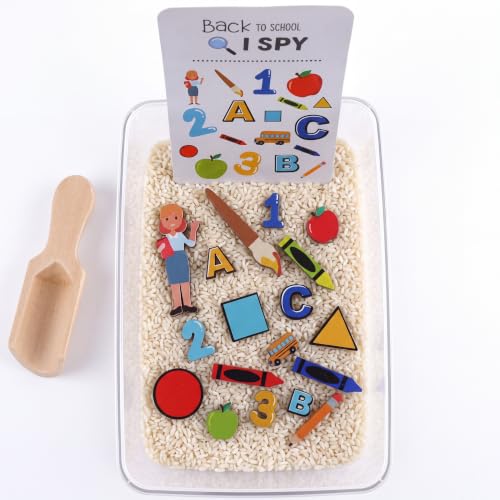 Beeveer 22 Pcs Sensory Bin Fillers for Kids Back to School Sensory Toy Kit Counting Sorting Fine Motor Toys with Simulated Sugar, Bin, Wood Chip and Spoon for Girl Boy Preschool Education Activities