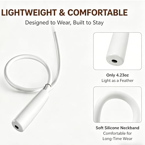 Neck Wear Magnifying Glass with Light, Hands Free Flexible Gooseneck Magnifier LED Lamps for Craft Hobby, Painting, Reading, Sewing, Close Work (White)