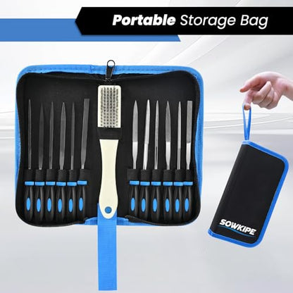 SOWKIPE 13-Piece Needle File Set, 6 Diamond and 6 Steel Files with Case