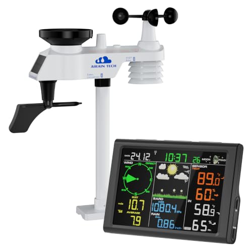Wireless Weather Station, Equipped with Outdoor Wireless sensors, Atomic Clock, rain Gauge, Wind Speed/Direction,Moon Phase, Barometer,Temperature/Humidity,Weather Forecast,etc. (no WiFi)