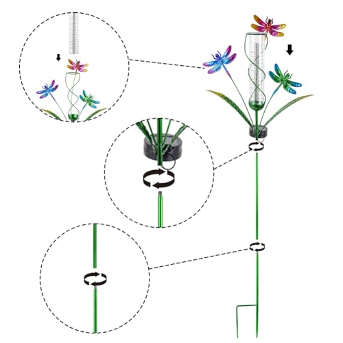 Stargarden Rain Gauge Outdoor, Dragonfly Solar Rain Gauge - color: colorful dragonfly