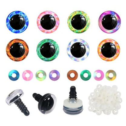 TOAOB 32pcs 12mm Glitter Safety Eyes Mixed Colors Crafts Crochet Eyes with Washers for Amigurumis Stuffed Animals DIY Puppet Doll Making - size: 12mm