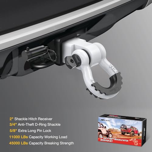 Nilight 3/4" Anti-Theft D Ring Shackle Hitch Receiver 2" Solid Towing Kit | 45000 LBs Breaking Strength 5/8" Trailer Hitch Lock Pin Heavy Duty Solid Towing Kit for Trucks Off Road White - color: Hitch w/ Lock Pin White