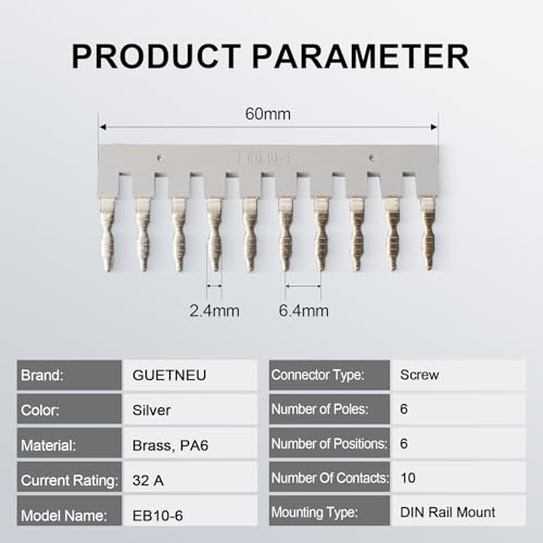 10Pcs EB10-6 Terminal Bridge Connector, DIN Rail Side Plug-in Block - color: Grey, size: 10 Pcs