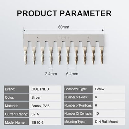 10Pcs EB10-6 Terminal Bridge Connector, DIN Rail Side Plug-in Block - color: Grey, size: 10 Pcs