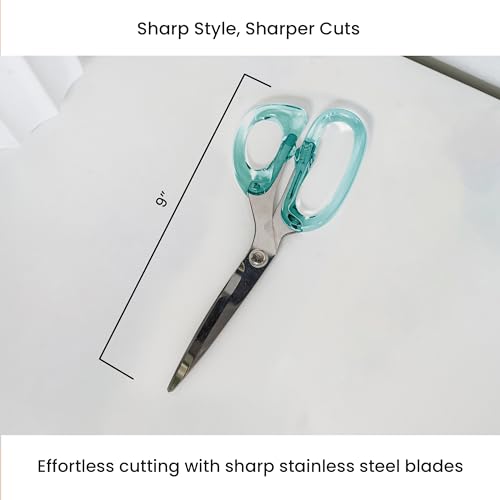 OfficeGoods 9” Stainless Steel Acrylic Scissors, Green with Silver Metal - color: Green With Silver Metal