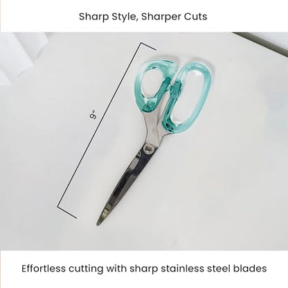 OfficeGoods 9” Stainless Steel Acrylic Scissors, Green with Silver Metal - color: Green With Silver Metal