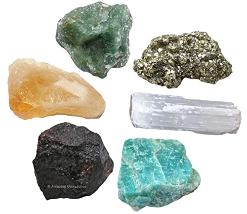 Amazing Gemstone Crystals for Money and Success Manifestation, Set of 6 Citrine, Pyrite, Garnet, Selenite, Green Aventurine and Amazonite Healing Crystals and Stones - color: Money & Success Manifestation Crystals