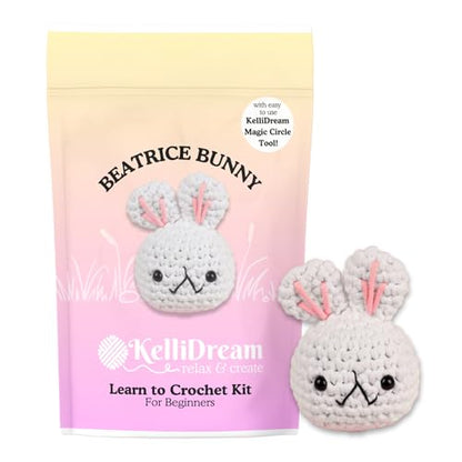 KelliDream Learn to Crochet Kit for Beginner Adults with Magic Circle Tool; Step-by-Step Video Tutorials; All Supplies to Make Cute Amigurumi (Bunny) - color: Bunny
