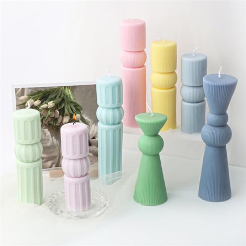 Geometric Striped Hourglass Pillar Silicone Soap Resin Candle Mold Decor S - size: Thicker Stripe S
