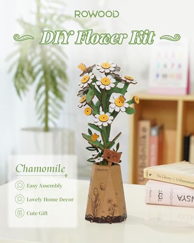 Rowood 3D Puzzles for Adults, DIY Wooden Flower Building Block Set Craft Kit,Mother's Day/Valentine's Day/Teacher's Day/Thanksgiving/Christmas/Birthday Gift for Mom/Grandma-Chamomile - style: Chamomile