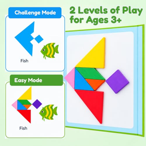 BenBen Magnetic Tangram Puzzle, Wooden Travel Toys Ages 4-8 8-12