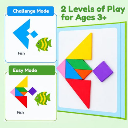 BenBen Magnetic Tangram Puzzle, Wooden Travel Toys Ages 4-8 8-12