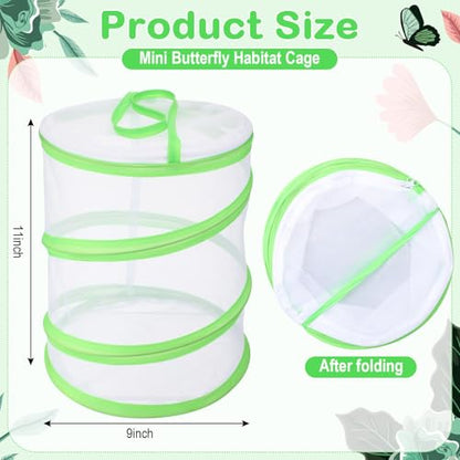 Sherr 12 Pack Butterfly Habitat Cage, 9"x11" Pop-up Mesh Butterfly Net Terrarium, Reusable Caterpillar Raising Kit, Portable Bug Catcher Enclosure for Transporting and Raising Critter (Green) - color: green