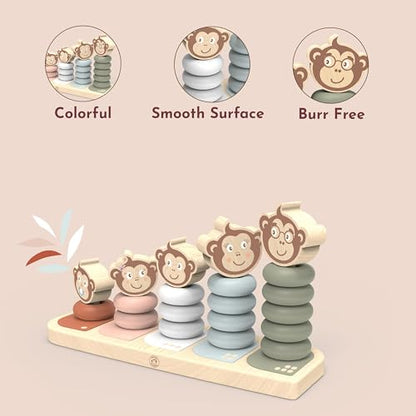 SPEEDY MONKEY Wooden Family Stacker | 5 Stackable Monkey Characters Playset - color: Monkey Family