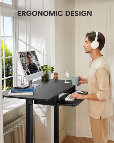 ErGear Large Electric Standing Desk with Keyboard Tray, 63x28 Inches Adjustable Height Sit Stand Up Desk, Home Office Desk Computer Workstation, Black - color: Black, size: 63" X 28"