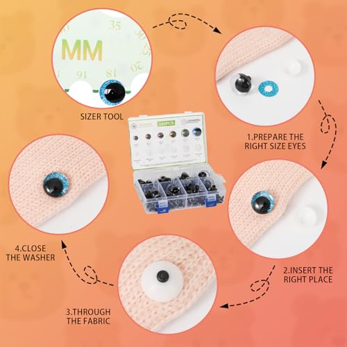 MUCUNNIA 180pcs 12-30mm 3D Moon Glitter Safety Eyes for Dolls with Washers - color: moon