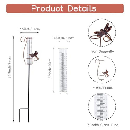 Dragonfly Rain Gauge Outdoor with 7 Inch Glass Tube - color: Dragonfly