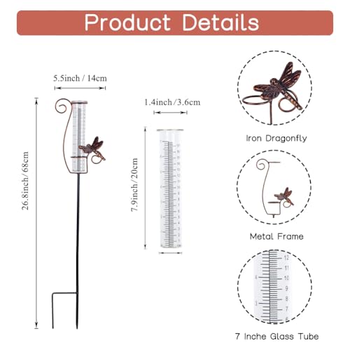 Dragonfly Rain Gauge Outdoor with 7 Inch Glass Tube - color: Dragonfly