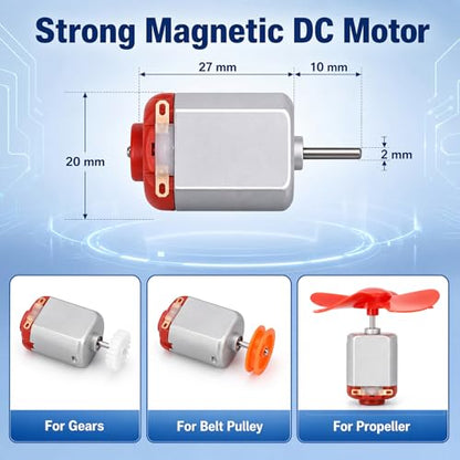 Soulchen 8 Set 170 Pcs Dc Motors Kit, Mini Electric Motor 3v-12v 25000 RPM Rectangular Motor with Light Bulbs Propellers Plastic Gears Etc DIY Science Project Kit for DIY Science Projects