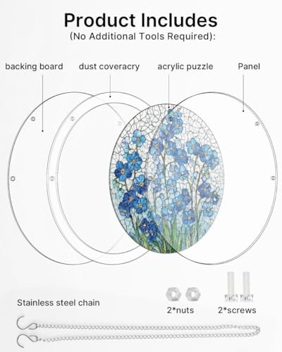 Acrylic Jigsaw Puzzle Suncatcher - Blue Blooms - color: Blue Blooms, size: S-7.4in*7.4in