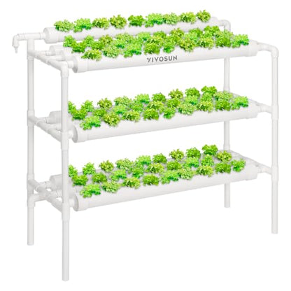 VIVOSUN Hydroponics Growing System 90 Plant Sites, 3 Layers 10 Food-Grade PVC-U Pipes Hydroponic Gardening System Grow Kit with Water Pump, Pump Timer, Nest Basket and Sponge for Leafy Vegetables - size: 90