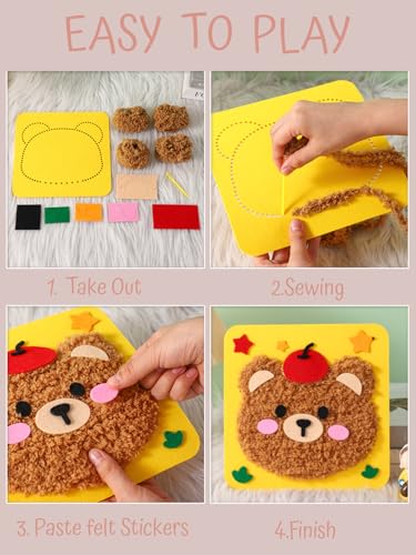 PupuMiao Sewing Kit for Kids DIY Embroidery Sewing Kit Cute Animal Sewing Projects Easy Crafts with English Instructions, Perfect for Beginners, Girls Boys Ages 4-12 (Kitty+Frog+Lion+Elephant) - color: Kitty+Frog+Lion+Elephant