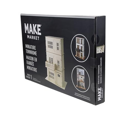 Make Market DIY Miniature Townhome Kit, 1:12 Scale Unfinished Plywood House, Natural, 30" Height, 21-Piece Set