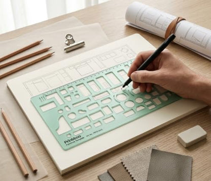 Printtoo Furniture Template Stencil, 2mm Thick Clear Green Acrylic Interior Design Ruler, Furniture Layout Cutouts with Measurements, Drafting Tool for Architects, Students & Designer - color: Series-PRTD-2412A