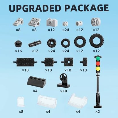248pcs Wheels and Axles Sets, Classic Car Parts and Pieces, Tires Accessories Building Bulks - Compatible with Lego and All Major Brands