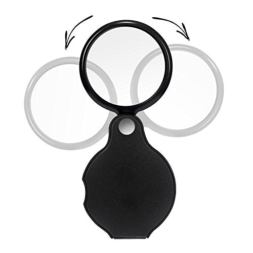 HESTYA 4 Pack 10X Mini Magnifying Glass Folding Pocket Magnifier Glass Loupe with Black Rotating Protective Holster for Reading Newspaper, Book, Magazine, Hobby, Jewelry