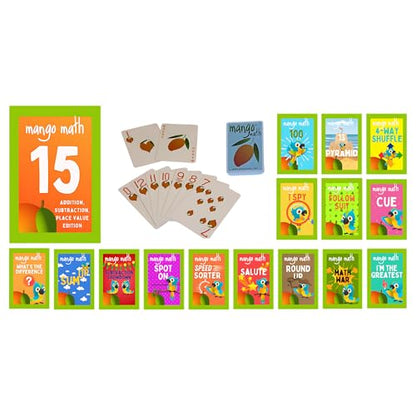 MANGO Math 15® - Math Flash Cards - Educational Math Games for Kids - Addition, Subtraction, Place Value Play & Learning Kit -2nd 3rd 4th Grades - Kids 6-12 - Set of 15 Games - English Version - size: English Version, style: Addition Subtraction