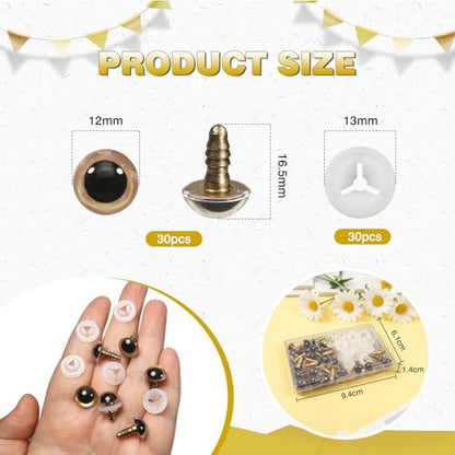 TOAOB 60pcs 12mm Gold Safety Eyes for Crocheting Craft Stuffed Animals Eye - color: Gold