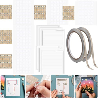 150PCS White LED Circuit Stickers and Conductive Fabric Tape,Light Craft Kit Mini Starter Kit for Crafts Projects Add Lights to a Christmas Tree,Light up a House,Create a Spooky Scene with a Ghost - color: 150 LED Lights