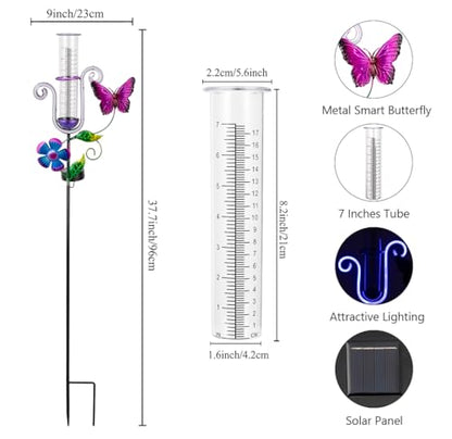 Stargarden Rain Gauge Outdoor, Solar Powered Rain Gauge - color: Butterfly