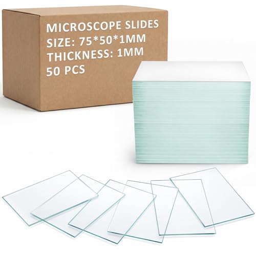 Sosation 50 Pcs Pre-Cleaned Glass Microscope Slides 75 x 50 mm/3" x 2" High-Transparency Microscope Slides for School Laboratories Professional Biological Observation