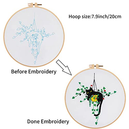 Louise Maelys Stamped Cat Embroidery Kit for Beginners Needlework - color: kit-2