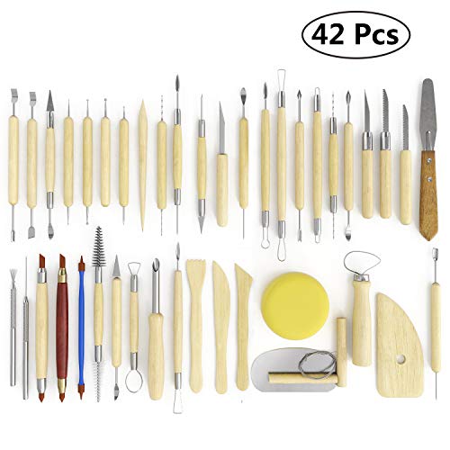 S & E TEACHER'S EDITION 42 Pcs Polymer Clay Tools, Air Dry Clay Tools, Clay Scultping Tools Double-Sided with Smooth Wooden Handles Pottery Craft Carving Molding Shaping (Pack of 2) - size: 42 PCS (Pack of 2)
