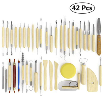 S & E TEACHER'S EDITION 42 Pcs Polymer Clay Tools, Air Dry Clay Tools, Clay Scultping Tools Double-Sided with Smooth Wooden Handles Pottery Craft Carving Molding Shaping (Pack of 2) - size: 42 PCS (Pack of 2)