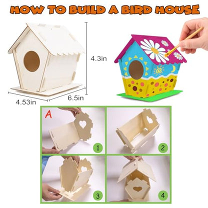 hapray 12 Pack Bird House Kit for Kids, DIY Wooden Birdhouse with Paints - color: 12 Pack Bird House