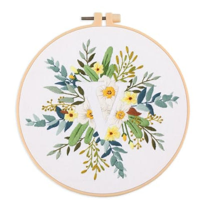 Abillyn Embroidery Starter Kit English Letter V and Flowers Stamped with Printed Pattern Cross Stitch Embroidery Kits (Letter V) - color: Letter V