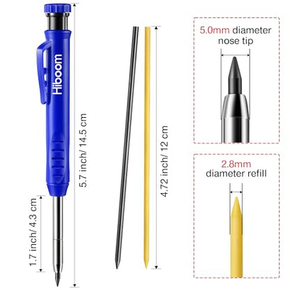 Hiboom Mechanical Carpenter Pencil with 7 Leads, Deep Hole Marker, Blue - color: Blue