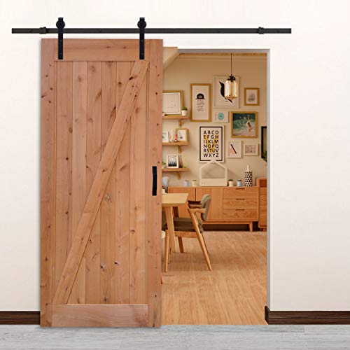LUBANN 36 in. x 84 in. Urban Style Framed Z-Brace Barn Door Unfinished Hardwood Knotty Alder Solid Wood Dissembled Barn Door Slab with Hardware - size: 36X84 Z Brace